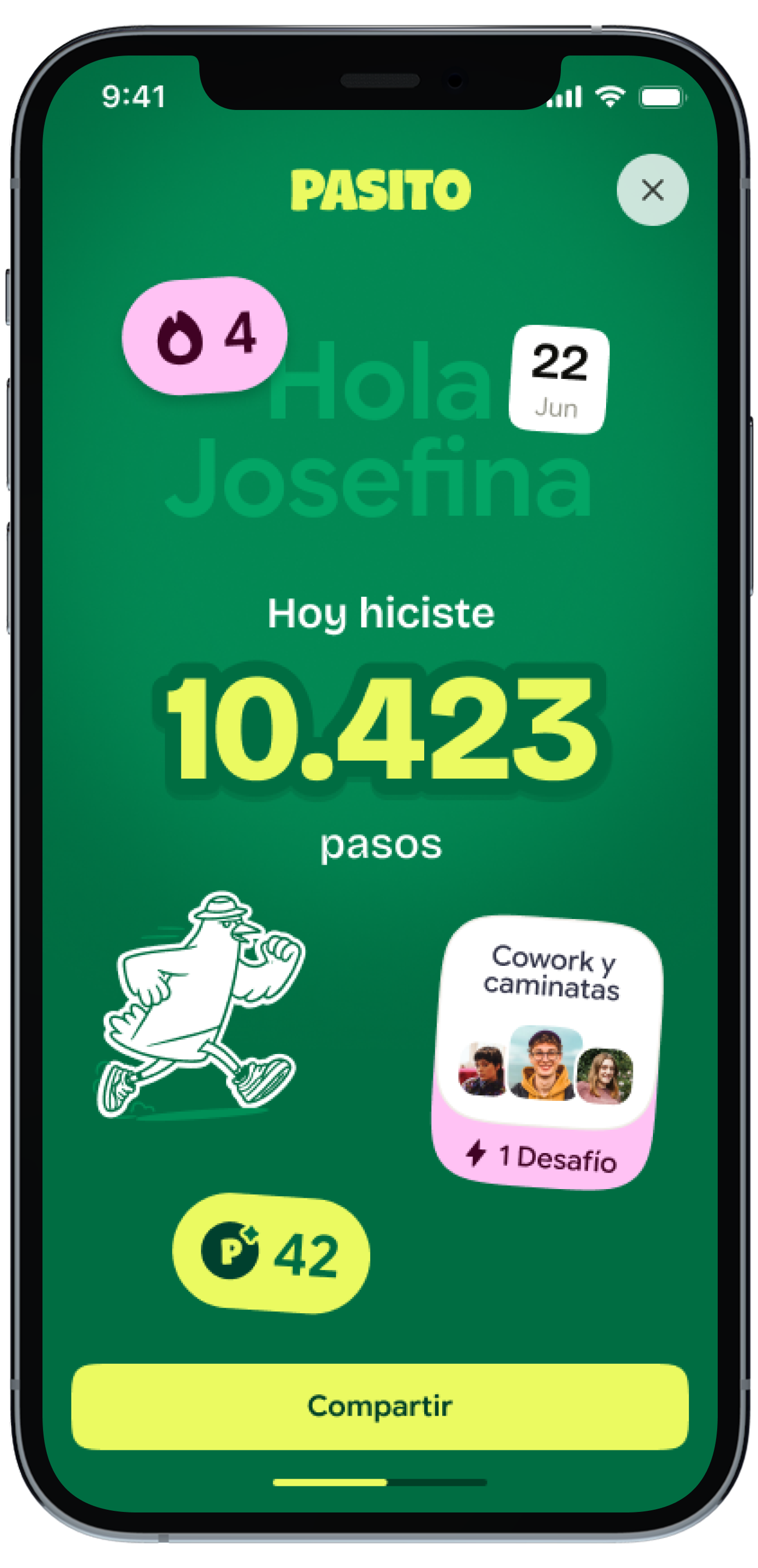 App Pasito: hoy hiciste 10.423 pasos